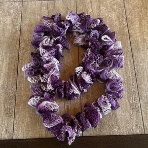 Purple and White Ruffled Infinity Scarf
